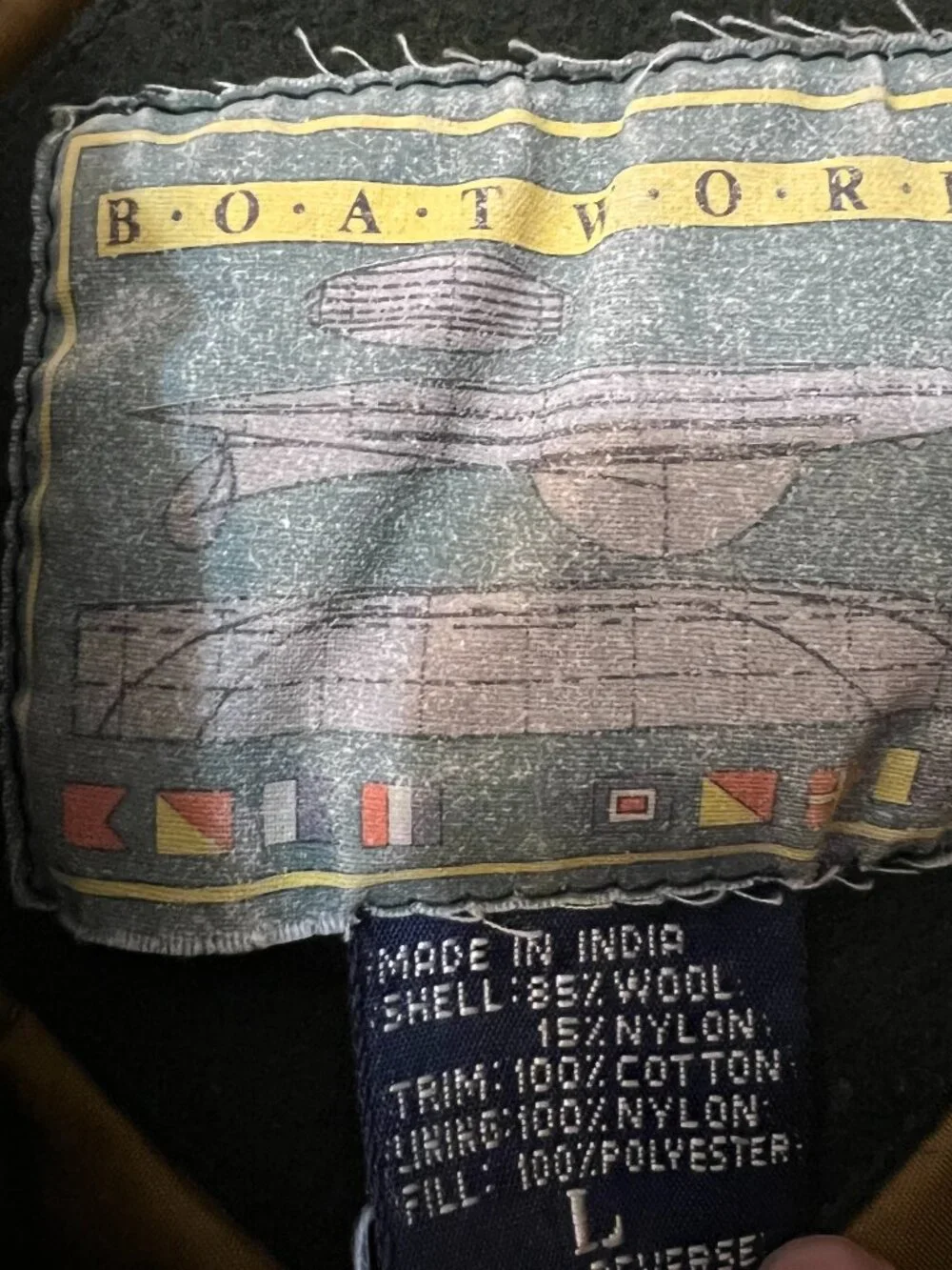 Vintage Boat Works Wool Toggle Coat Green Quilted Lining Hooded Jacket Men's L